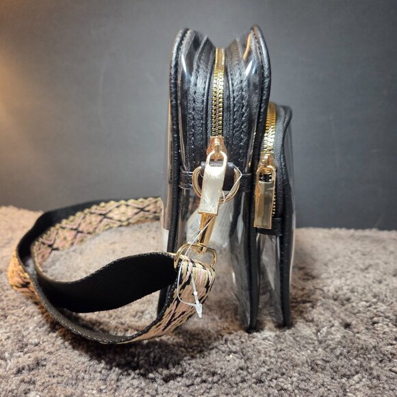Le Miel Clear Stadium Crossbody Bag, Black Trim, Gold Hardware, Boho Strap - Picture 4 of 9